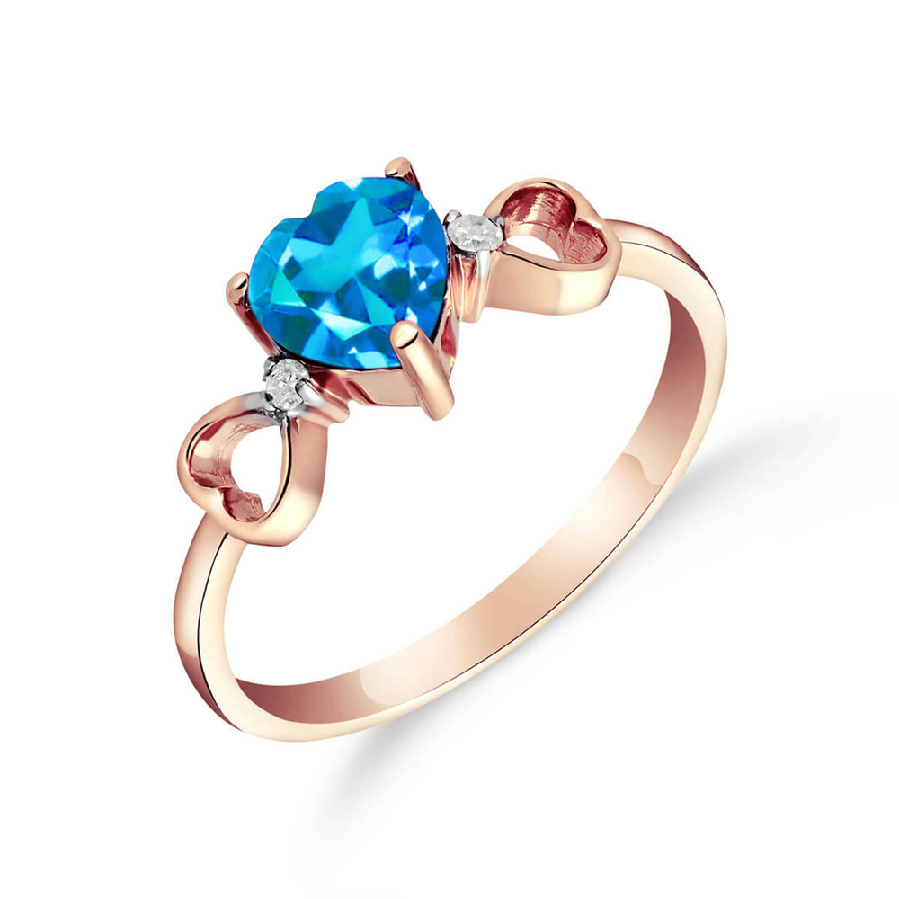 14K. SOLID GOLD RING WITH DIAMONDS & BLUE TOPAZ (Rose Gold)